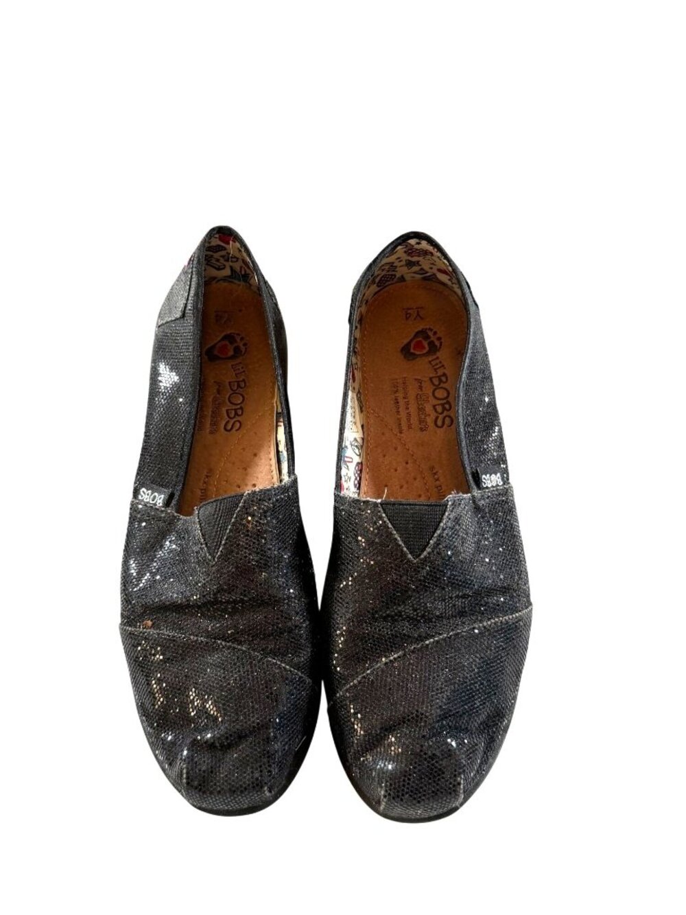 Skechers Kids Lil Bobs Slip-on Lightweight Shoes Size 4 Black Sparkle 85003L - Picture 2 of 12